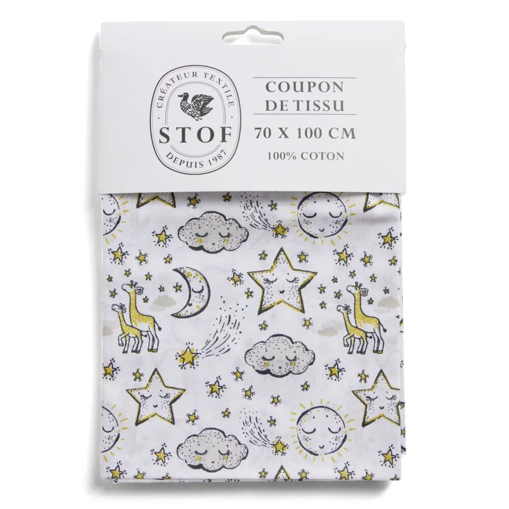 Coupon tissu imprimé Solune 70x100cm coton jaune