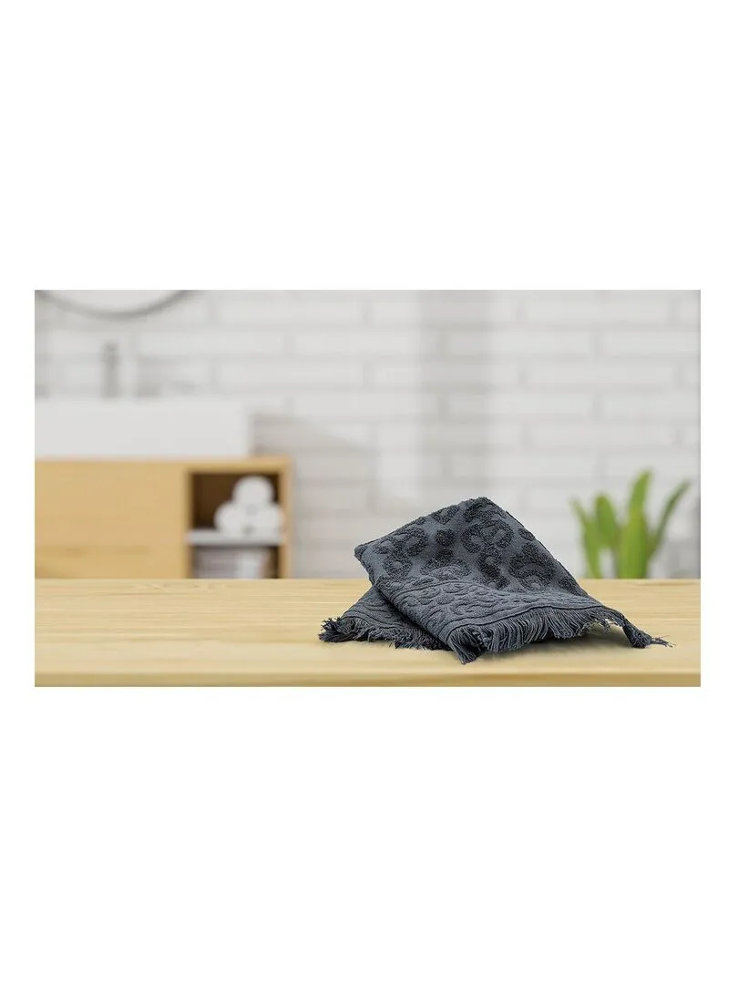 Serviette JACQUARD à franges - Anthracite - gris anthracite